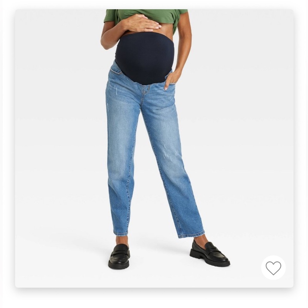 NWT Over the belly 90s straight Maternity Blue Jeans